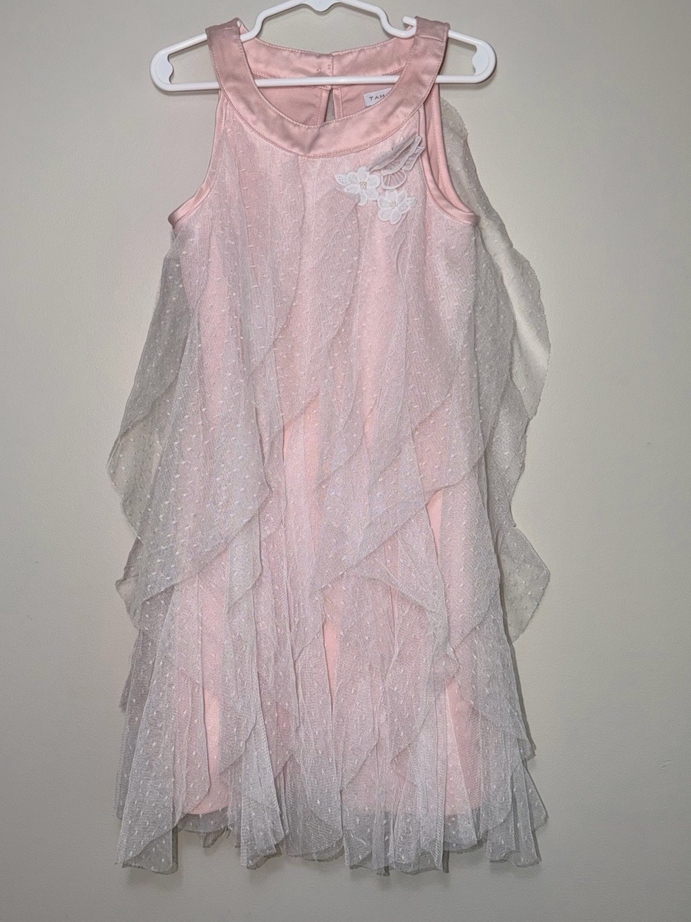 Girls Tahari Formal Pink and White Flowy Tulle Dress